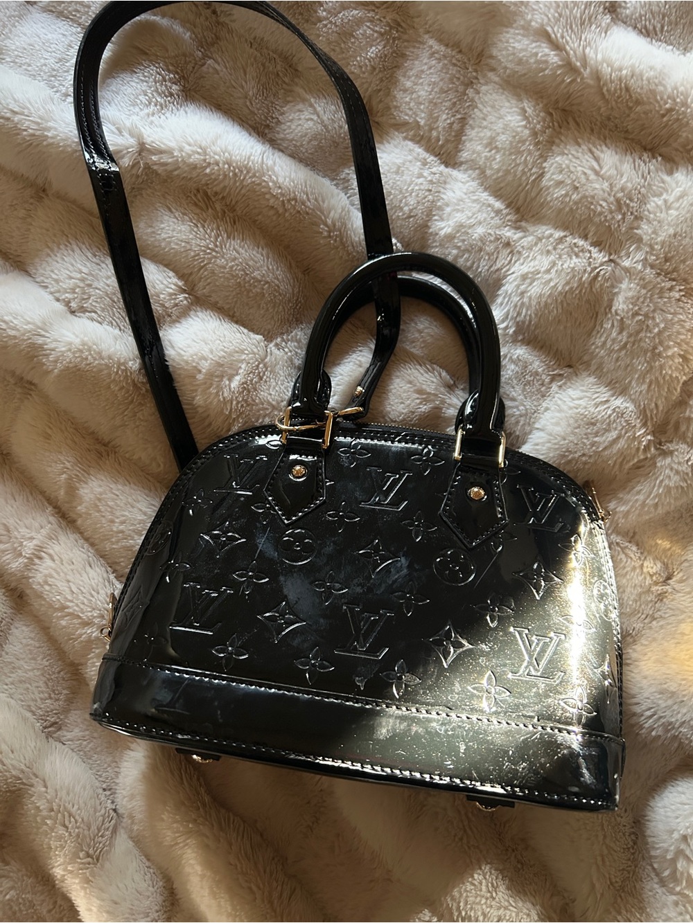 Black Patent Dome Satchel Handbag